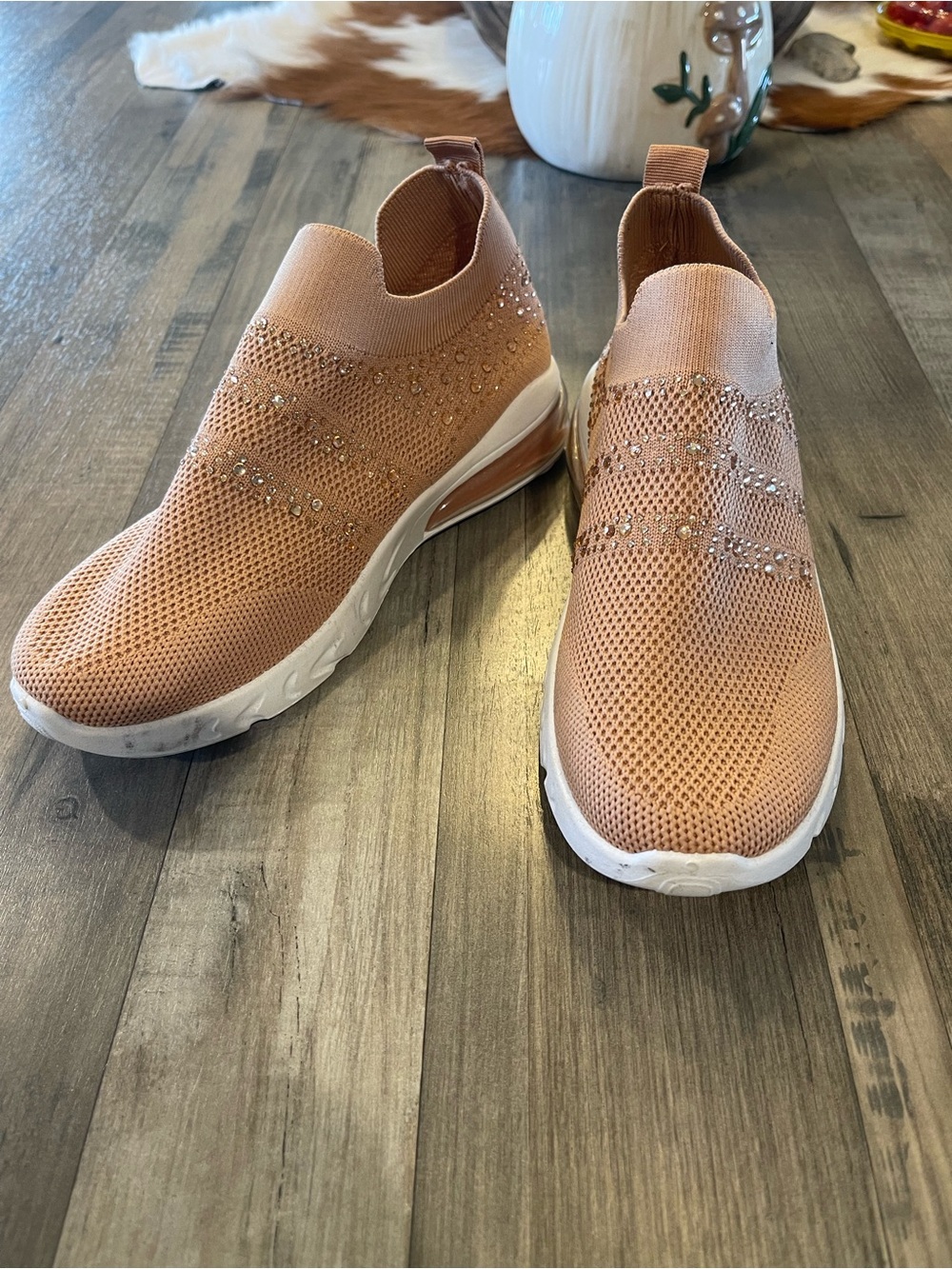 Women's Slip-On Knit Sneakers with Crystal Accent